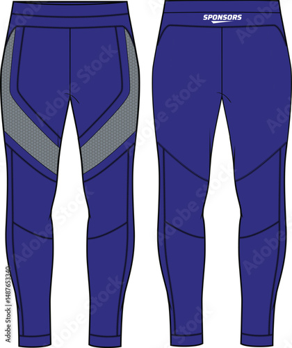 Sports base layer tights leggings Pants design flat sketch vector illustration, Compression trail pants concept with front and back view, pants for jogging, fitness, and running wear pants design.