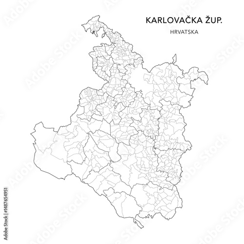 Vector Map of Karlovac County (Karlovačka Županija) with Settlements (Naselja), and Cities, Towns (Gradovi), and Municipalities (Općine) - Croatia 2025