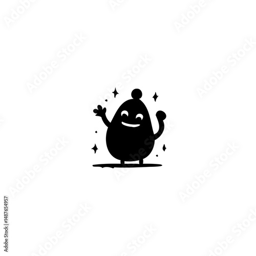 Whimsical character with joyful expression surrounded by sparkling elements