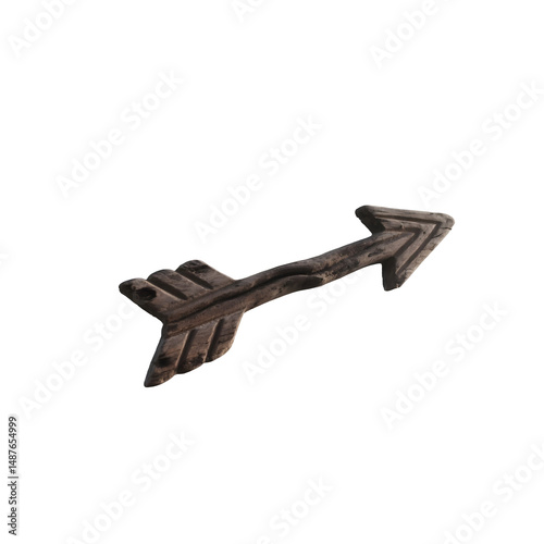floating arrow carved from driftwood, trailing mist