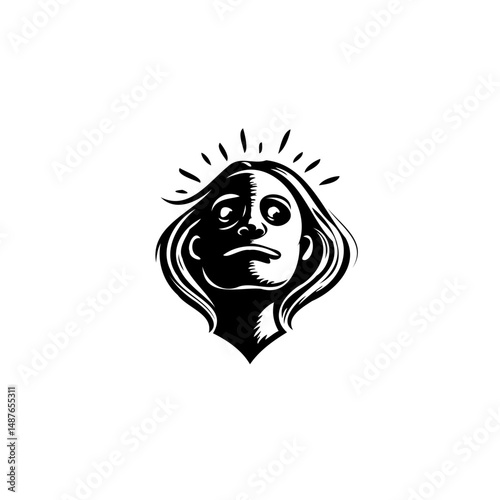 Abstract depiction of a person with unusual features in black and white