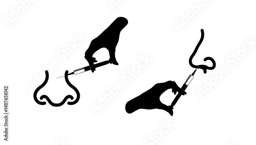 injection in nose, black isolated silhouette