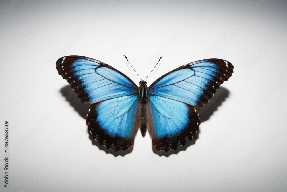 Fototapeta premium A blue butterfly perched on a white surface, its delicate wings folded