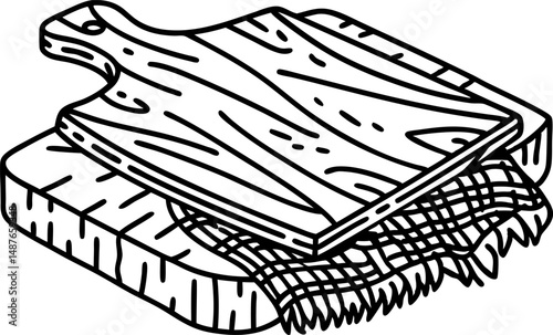 Wooden cutting boards and cloth kitchen tools, rustic cooking, serving, food prep