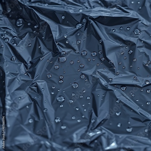 Black Plastic Wrap Texture: Wet Crumpled Abstract Background