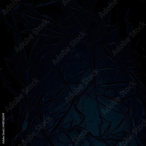 Black Plastic Wrap Texture: Wet Crumpled Abstract Background