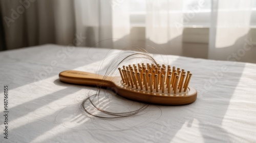 Vintage wooden brush on desk with light from window and soft bristle lines