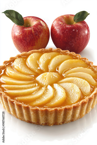 Golden crust and glossy apple slices, garnished with fresh apples. This dessert is perfect for any occasion, showcasing delightful blend of flavors
