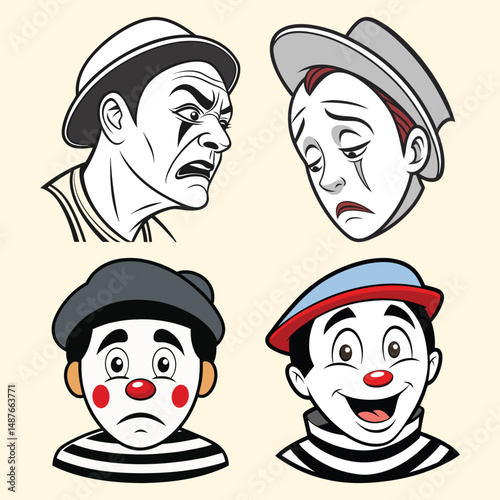 Mime Face Character Vector Illustration