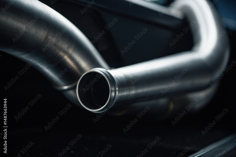 Naklejka premium A close-up view of a car's exhaust pipe, ideal for automotive or industrial use