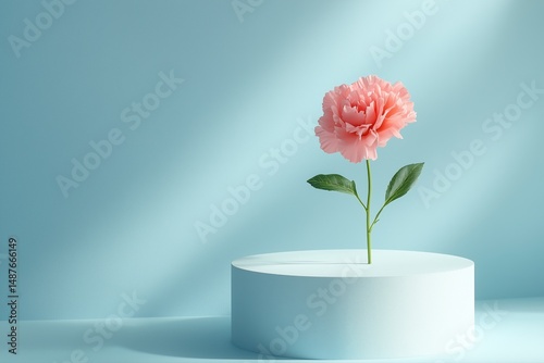 Wallpaper Mural Single Pink Carnation Flower in Minimalist Blue Room with Soft Light Torontodigital.ca