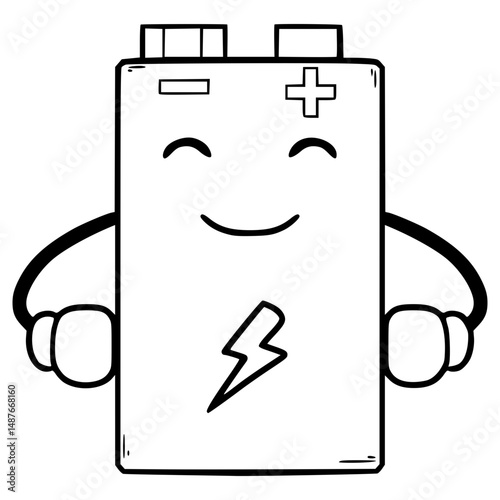 battery 9v character illustration hand drawn outline vector