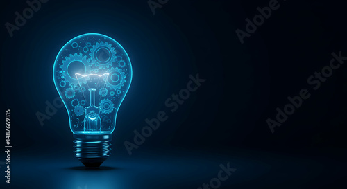 light bulb,  gears,  cogs, Glowing Light Bulb with Interconnected Gears