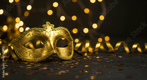 mask,  venetian mask,  carnival mask, Golden Glitter Venetian Mask with Confetti and Lights