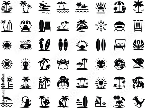 set of summer beach icon vector