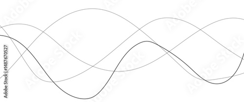 Abstract wavy black and white curved line on transparent background. 