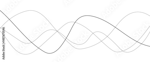 Abstract wavy black and white curved line on transparent background. 