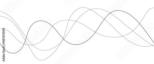 Abstract wavy black and white curved line on transparent background. 