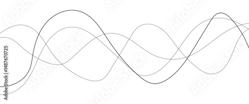 Abstract wavy black and white curved line on transparent background. 