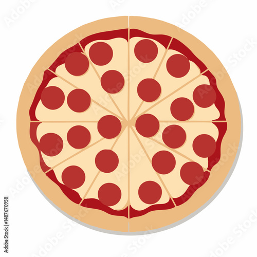 Flat Vector Illustration of Pepperoni Pizza