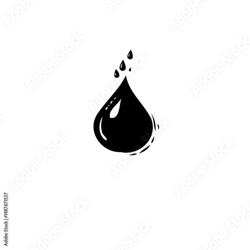 Abstract minimalistic illustration of a falling water drop with liquid cascade