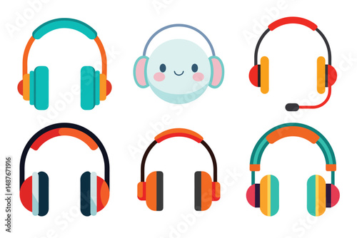 Set of headphone/earphone/headset vector object illustration on white background