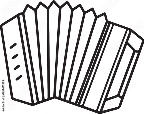 Piano accordion line art, black outline, vector and illustration, coloring book page line art drawing