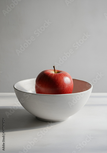 Red apple in white bowl