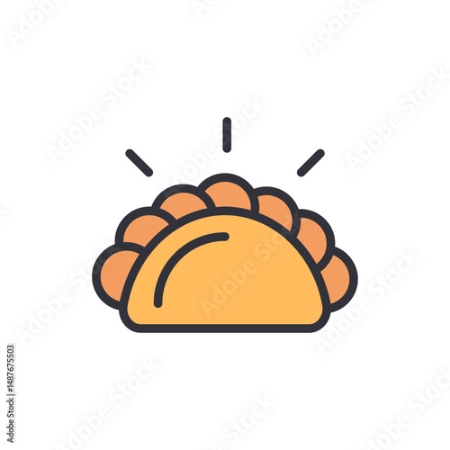 Stylized Dumpling Icon Displaying Bright Light Rays For Presentation
