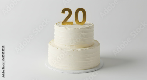 cake,  white cake,  two-tiered cake, Two-Tiered White Cake with Gold Number 20