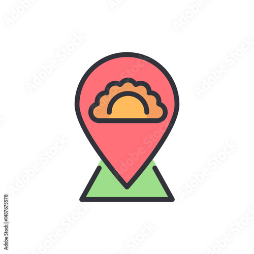 Stylized Food Location Marker Symbol For Culinary Destination Mapping