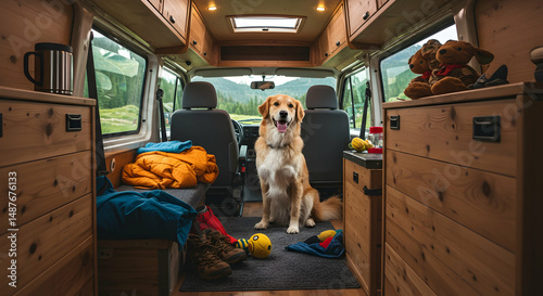 dog,  golden retriever,  campervan, Golden Retriever in a Camper Van