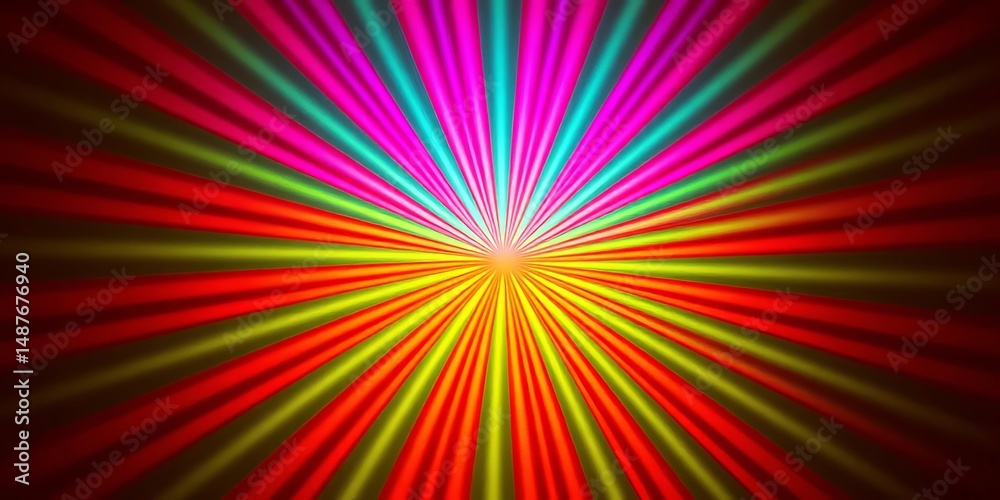 Obraz premium Seamless rainbow sunburst pattern; vibrant curved rays on textured background, design element, decoration