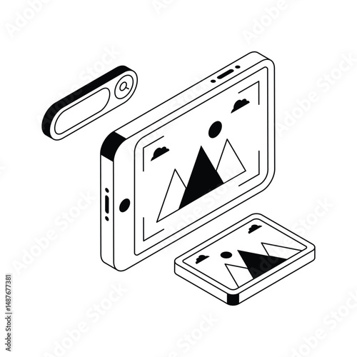 A modern isometric style icon of mobile gallery