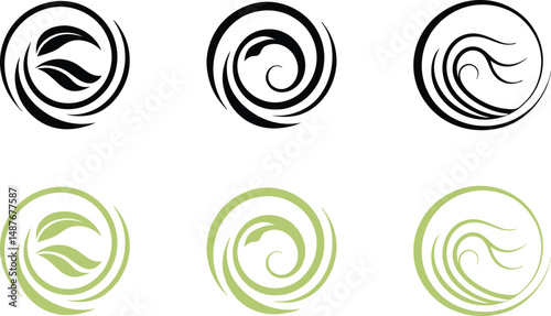 Abstract nature swirl circle with leaf, Organic round shape modern frame, Circular graphic design element