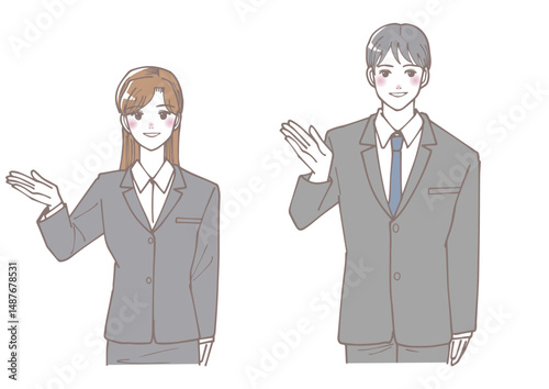 こちらへどうぞとご案内しているビジネスマンのイラストセット