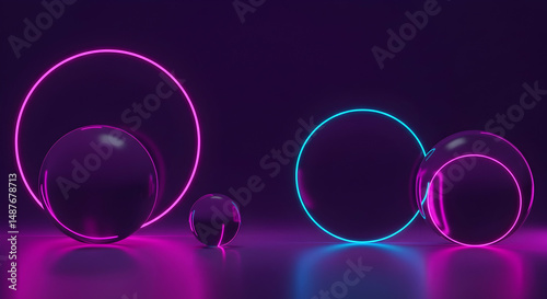 abstract,  background,  neon, Neon Circles and Spheres Abstract Background