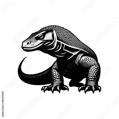 Komodo vector, wild beast, tropical lizard, venomous dragon, native predator for visual branding, app design, mascot logo, poster image, and wildlife illustration template