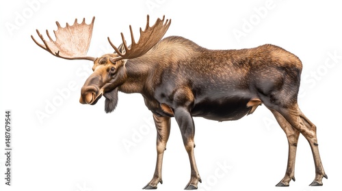 Wallpaper Mural A majestic moose stands proudly against a white background, showcasing its impressive antlers and powerful physique. This stunning image captures the essence of wildlife beauty. Torontodigital.ca