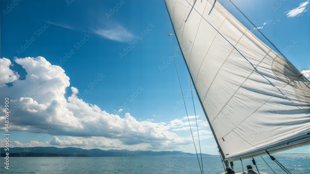 Obraz premium White Sailboat Gliding on a Serene Blue Ocean 