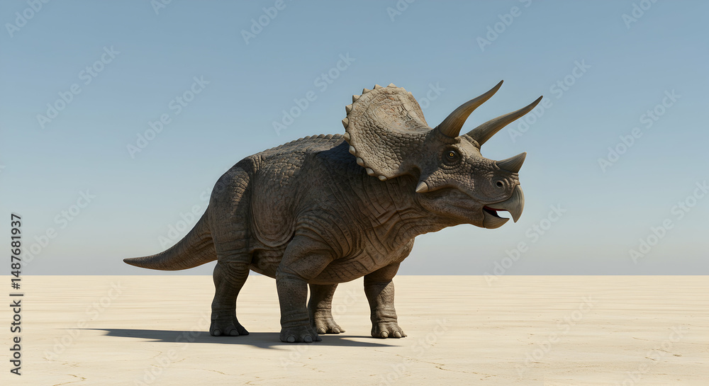 Fototapeta premium Triceratops, dinosaur, prehistoric, Triceratops in a Desert Landscape