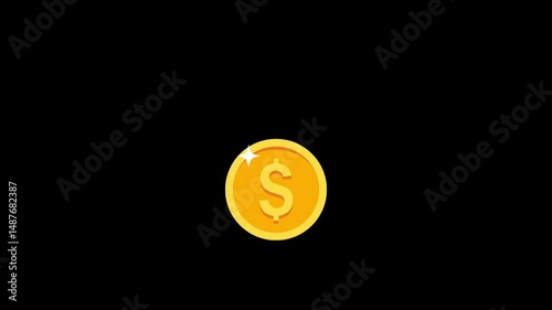 Coin dollar motion graphic animation. Dollar golden coin animation. USA currency motion on screen blank background.