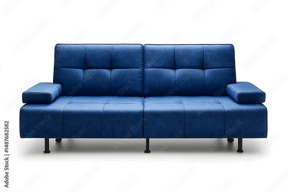 Fototapeta premium Blue leather sofa. Interior design concept. Isolated object on white background.