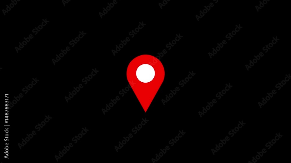 Animated Location Pin Icon with Radiating Signal Waves – GPS Navigation Pointer, Map Locator, Radio Beacon for Motion Graphics and UI Animation Projects
