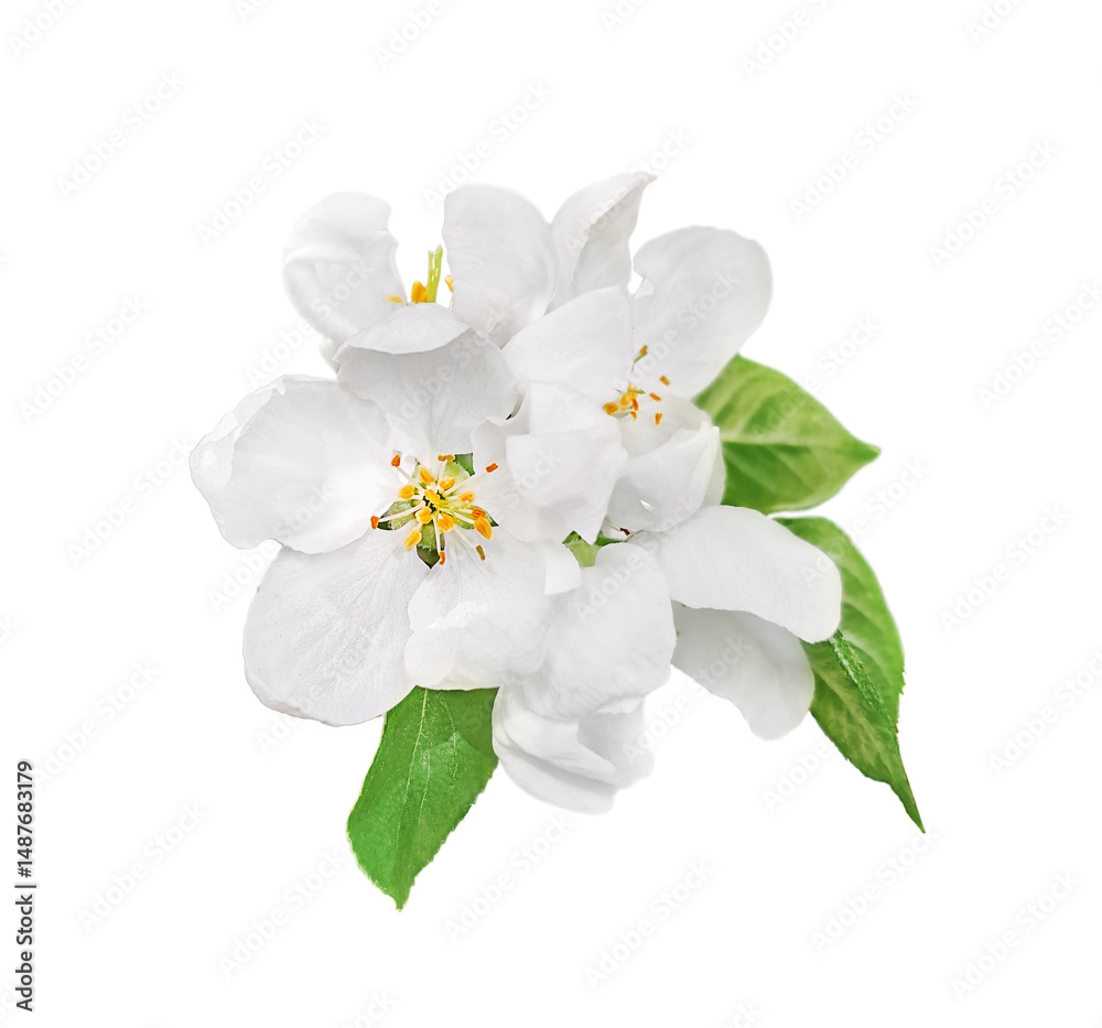 Fototapeta premium White apple blossoms are isolated on a white background