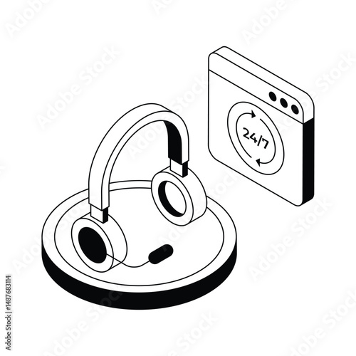 A modern isometric icon of customer support dashboard