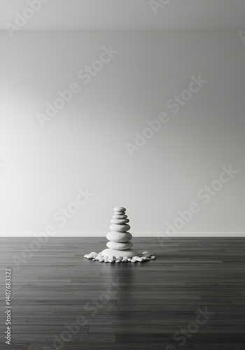 Stacked stones on a wooden floor