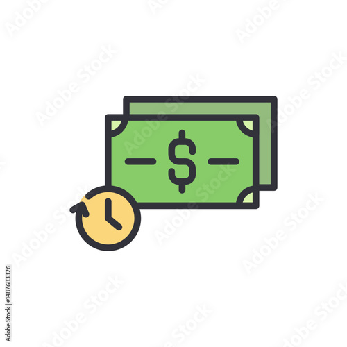 Time Value Of Money Represented By Currency Stack And Clock Icon