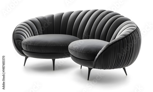 Black corner round sofa. Interior design concept. Isolated object on white background.
