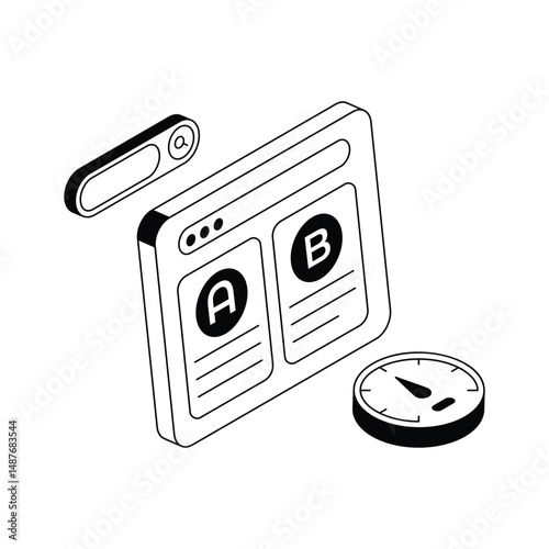 A stylish isometric icon of ab testing system